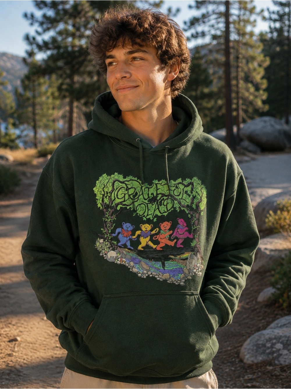 Grateful Dead Wood Bears Forest Graphic Pullover Hoodie Green 2XL NWOT - Picture 2 of 8